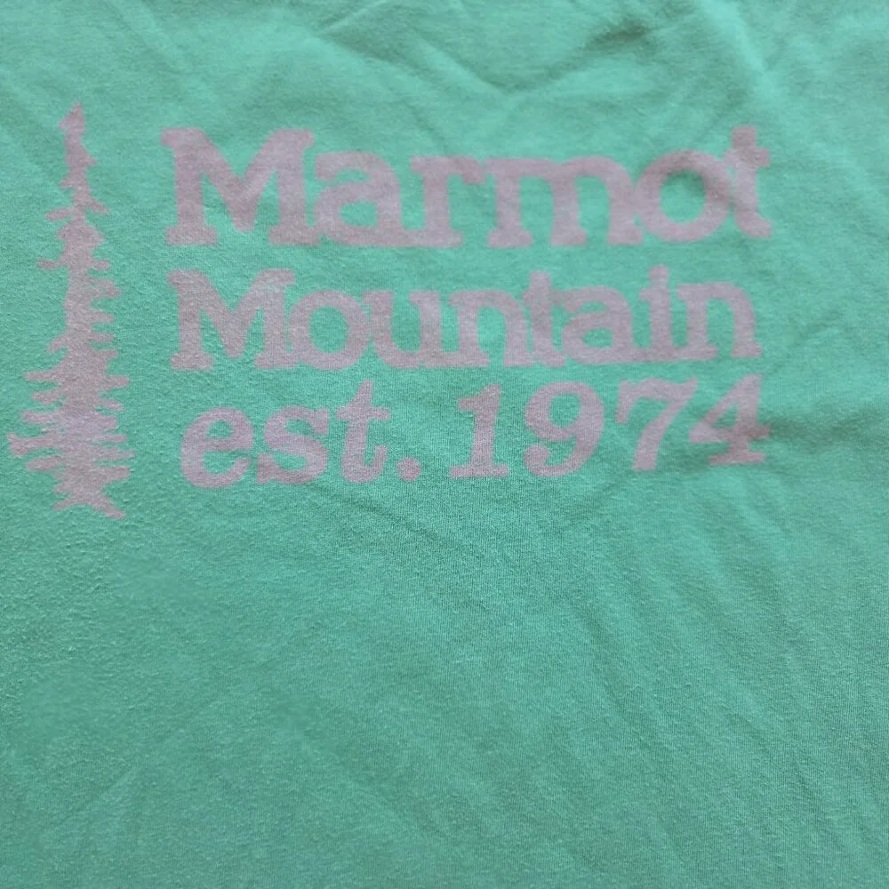 Marmot 100% Organic Cotton Graphic T-Shirt Men's Lg Green Mountain 1974 Logo - Picture 1 of 7